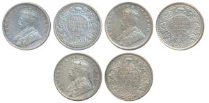 George V, Silver ½ Rupee, 1918, 1919 & 1936, Bombay Mint, (Prid 342, 343 & 350). Very Fine