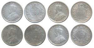 George V, Silver ½ Rupee, 1923, 1925, 1930 & 1936, Calcutta Mint, (Prid 326, 328, 332 & 33