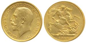 George V, Gold Sovereign, 8g, Bombay Mint, 1918, ‘I’ mint mark for India on rev. (KM 525A)