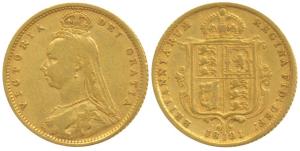 Australia, Victoria, Gold ½ Sovereign, 4g, 1891, Jubilee head, rev. Shield, ‘S’ mint mark 