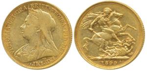 Australia, Victoria, Gold Sovereign, 8g, 1899, Veiled head, ‘M’ mint mark for Melbourne Mi