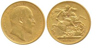 Australia, Edward VII, Gold Sovereign, 8g, 1909, ‘P’ mint mark for Perth Mint (KM 15). Ver