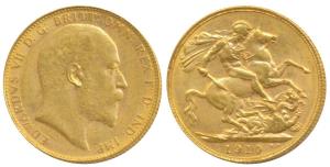Australia, Edward VII, Gold Sovereign, 8g, 1910, ‘P’ mint mark for Perth Mint, (KM 15). Ve