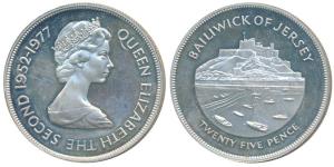 Bailiwick of Jersey, Elizabeth II, Silver 25 Pence, 28.18g, obv. 25th anniversary of acces