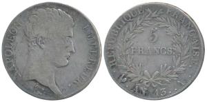 France, Napoleon Bonaparte as Emperor, Silver 5 Francs, 25g, Paris Mint, rev. inscribed be
