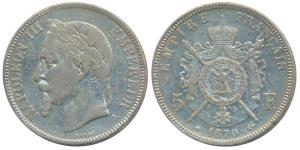 France, Napoleon III, Silver 5 Francs, 24.82g, 1870, (KM 799.1). Very Fine.