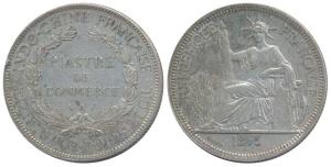 French Indo-China, Silver Piastre, 27g, 1895, obv. Liberty seated left, rev. denomination 