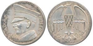 Germany, Adolf Hitler, Silver Token, 16g, Nazi Germany or the Third Reich, 1935, 5 Reichsm