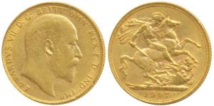 Great Britain, Edward VII, Gold Sovereign, 8g, 1907 (KM 805). Very Fine.