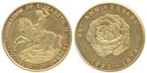Great Britain, Elizabeth II, Gold Medallion, 4.08g, 25th Anniversary of her Coronation & t
