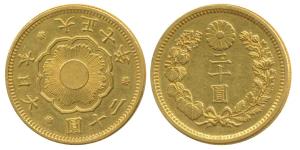 Japan, Yoshihito (1912-1926), Gold 20 Yen, 16.7g, obv. sunburst within mirror, three legen
