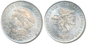Mexico, Silver 25 Pesos, 22.5g, 1968, Mexico Olympics (KM 479.1). Superb Mint State.