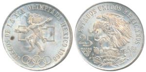 Mexico, Silver 25 Pesos, 22.5g, 1968, Mexico Olympics (KM 479.1). Superb Mint State.