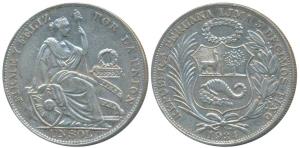 Peru, Silver 1 Sol, 25g, Santiago Mint, 1934 (KM 218). About Extremely Fine.