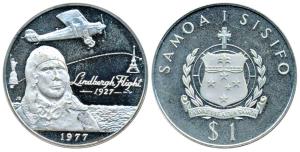 Samoa, Copper Nickel Tala, 30.66g, Lindbergh’s New York to Paris flight, 1977 (KM 26a). Un