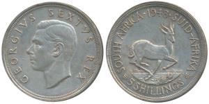 South Africa, George VI, Silver 5 Shillings, 28.28g, .800 fine, 1948 (KM 40.1). Extremely 