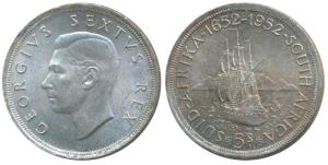 South Africa, George VI, Silver 5 Shillings, 28.28g, .500 fine, 300th Anniversary of the F