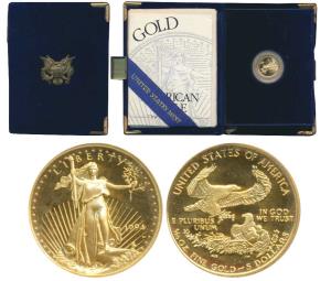 United States of America, Gold $ 5, 1/10 Ounce, 3.39g, 1994, obv. standing Liberty with da