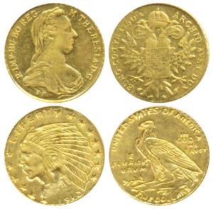 Fantasy item in Gold, Miniature version of coins, Gold (2), total weight 0.4g, United Stat