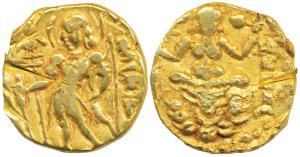 Guptas, Kumaragupta I (c. 414-455 AD), Gold Dinar, 7.6g, ‘Archer’ type, obv. king nimbate,
