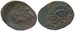 Pallavas of Kanchi (5th century AD), Potin, 2.23g, obv. humped bull standing right with Br