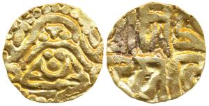 Kalachuris of Tripuri, Gangeya Deva (1015-1040 AD), Base Gold 4 ½ Masha, 3.62g, obv. seate