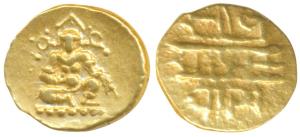 Vijayanagar, Krishna Deva Raya (1509-1529 AD), Gold ½ Pagoda, 1.71g, obv. seated Balakrish