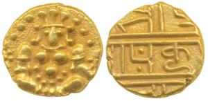 Nayakas of Chitradurga, Gold Durgi Pagoda or Hon, 3.32g, obv. Krishna as Bal Gopala, rev. 