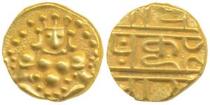 Nayakas of Chitradurga, Gold Durgi Pagoda or Hon, 3.3g, obv. Krishna as Bal Gopala, rev. D