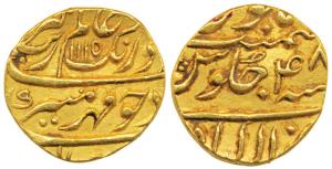 Aurangzeb (AH 1068-1118; 1658-1707 AD), Gold Mohur, 11.09g, Allahabad Mint, AH 1115/48, ne