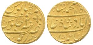 Muhammad Shah, Gold Mohur, 10.9g, Kora Mint, AH 115X/20, complete mint name bottom (KM 438