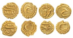 Tipu Sultan, Gold Fanam (4), Pattan, Nagar, Kalikut and Farukhi Mint, AM 1216, 1217 (nearl