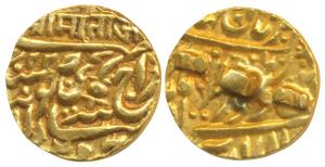 Jaswant Singh (AH 1269-1311; 1853-1893 AD), Gold ½ Mohur, 6g, in the name of Victoria, dar