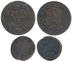 Jam Vibhaji (VS 1909-1951 / 1852-1894 AD), Copper 2 Dokda, 12.6g, VS 1943; Copper 3 Dokda,