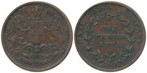 Copper ¼ Anna, 1835, Bombay Mint, 17 Berries (8 L+9 R), Y of COMPANY above a berry, suppre