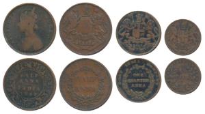 Copper ½, ¼ Anna & ½ Pice, 1835 & 1853; Victoria, Copper ½ Anna, 1862. Fine to Very Fine. 