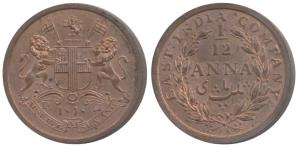 Copper 1/12 Anna, 1848, Calcutta Mint, (Prid 163). Uncirculated.