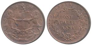¼ Copper ¼ Anna, 1858, Birmingham Mint, Wreath tips-single leaves, J. Watt and Co, (Prid 1