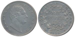 William IV, Silver Rupee, 1835, Calcutta Mint, RS incuse, B / II, Bud leaves, 20 Berries, 