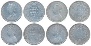 Victoria Queen, Silver Rupee (4), 1875 and 1876, Calcutta Mint, A1 / I / no mint mark; 187