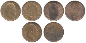 Edward VII, Bronze 1/12 Anna (3), 1908, 1909 & 1910, Calcutta Mint (Prid 824, 825 & 826). 