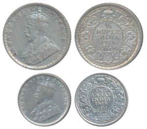 George V, Silver 2 Annas & ¼ Rupee, 1915, Calcutta Mint (Prid 568 & 444). Very Fine & Very