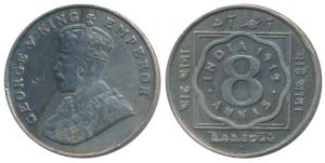 George V, Cupro-Nickel 8 Annas, 1919, Bombay Mint, (Prid 872). Fine+.