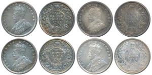 George V, Silver ½ Rupee (2), 1921, 1922, 1930 & 1934, Calcutta Mint (Prid 324, 325, 332 &