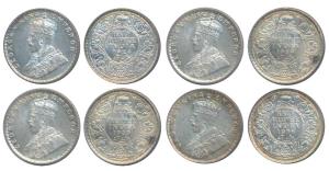 George V, Silver ½ Rupee, 1929, Calcutta Mint (Prid 331); 1918, 1924 & 1936, Bombay Mint (