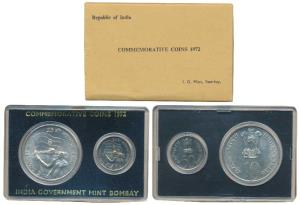 Uncirculated Set, 25th Anniversary of Indian Independence, set of 2, 50 Paise and Rupees 1