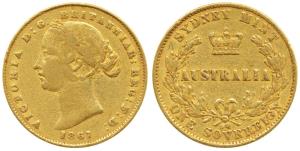 Australia, Victoria, Gold Sovereign, 8g, 1861, Laureate head, Sydney Mint, (KM 4). Fine+, 
