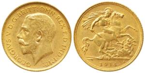 Australia, George V, Gold ½ Sovereign, 4g, 1914, ‘S’ mint mark for Sydney Mint (KM 28). Un