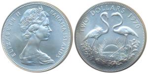 Bahamas, Elizabeth II, Silver 2 Dollars, 29.8g, 1972, rev. the national Bird of the countr