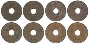 East Africa, all different types Bronze 5 Cents, George V, 1935 (KM 18); Edward VIII, 1936